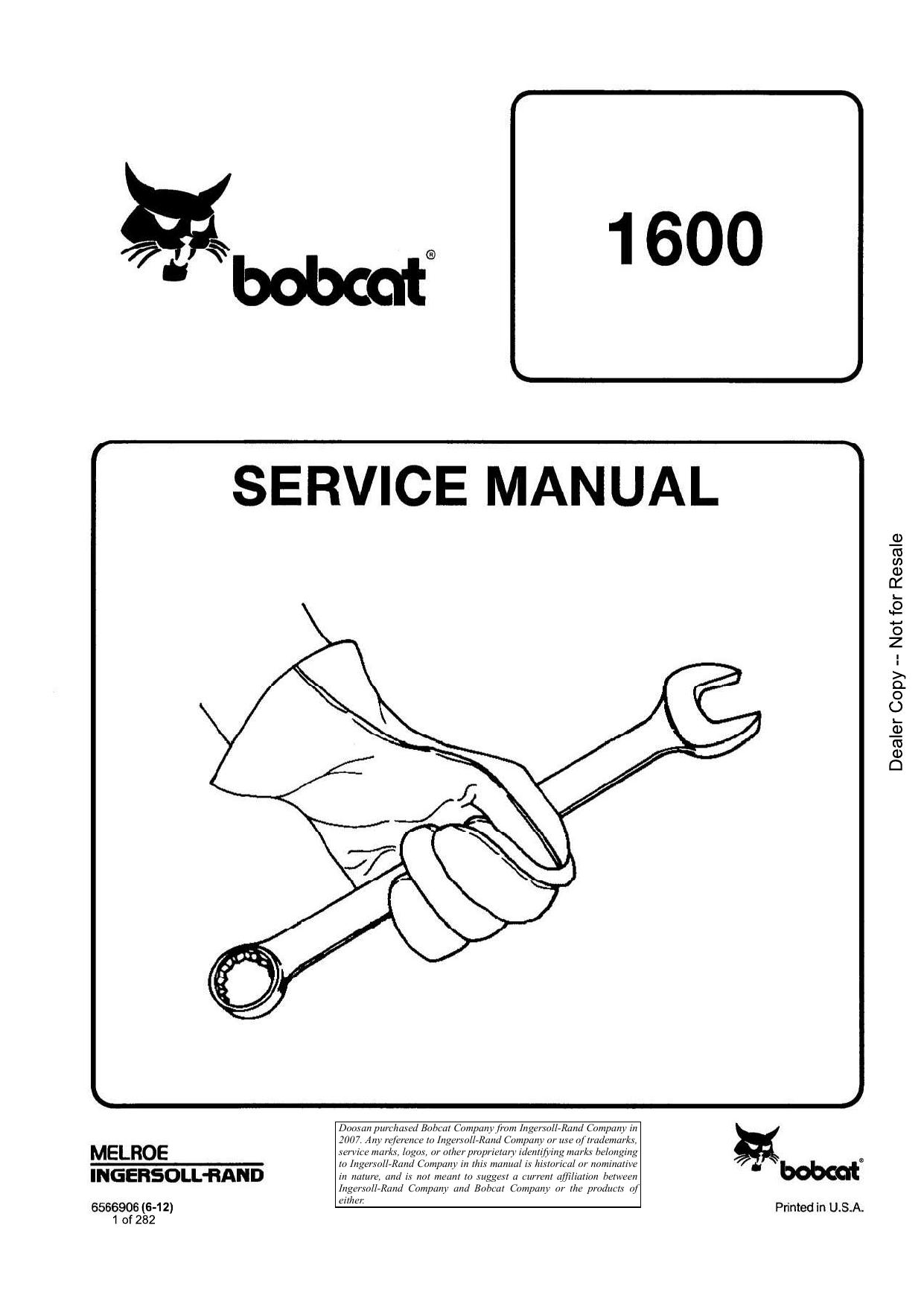 1600 Loader Service Manual Bobcat